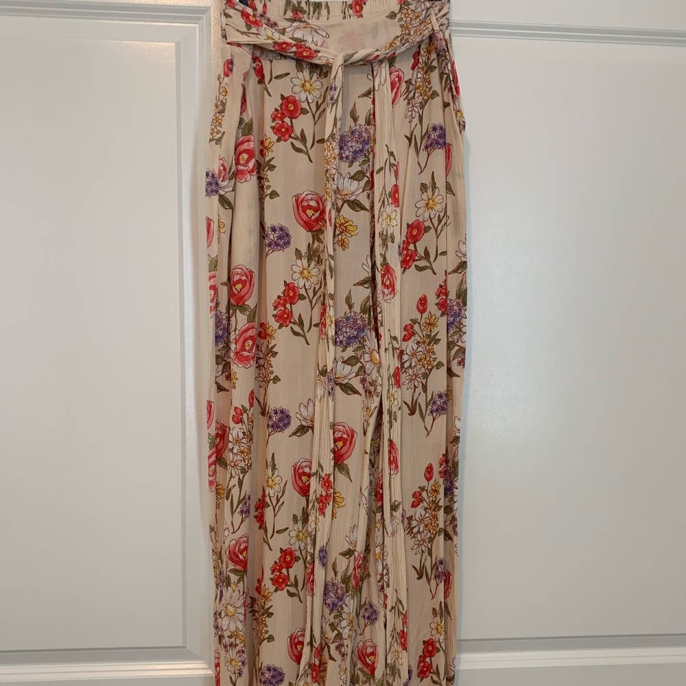 Floral tie waistband pants